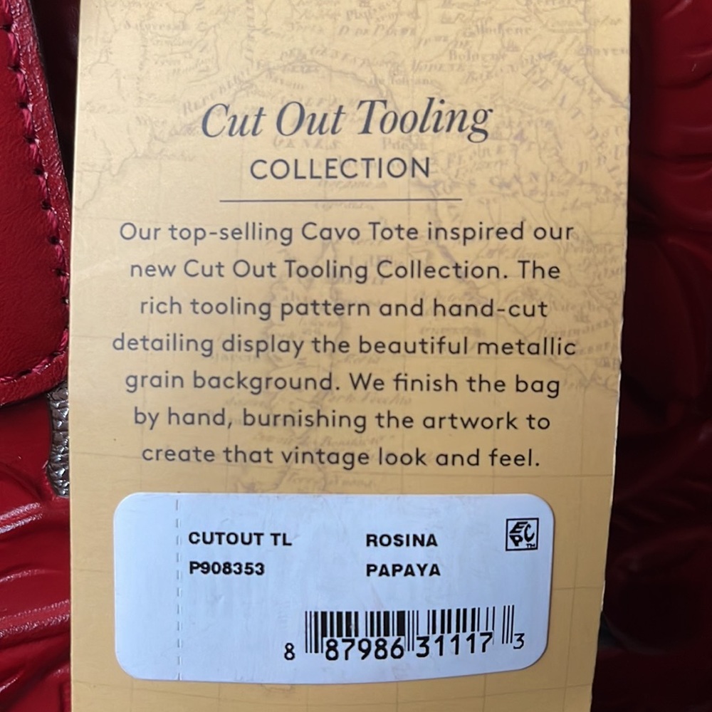Patricia Nash Rosina Cavo Tote Cut Out Tooling Papaya NWT - Picture 7 of 7